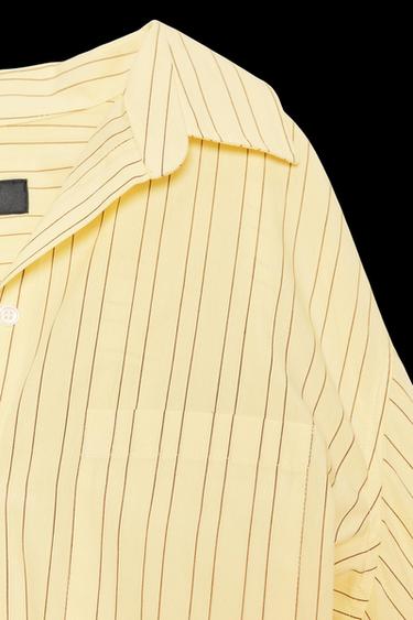 Zara STRIPED OVERSIZED POPLIN SHIRT - Yellow
