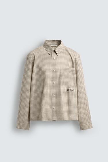 Zara CUPID PRINT PLAID SHIRT - Ecru