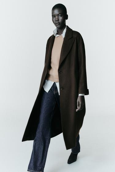 Zara LONG WOOL BLEND COAT - Brown
