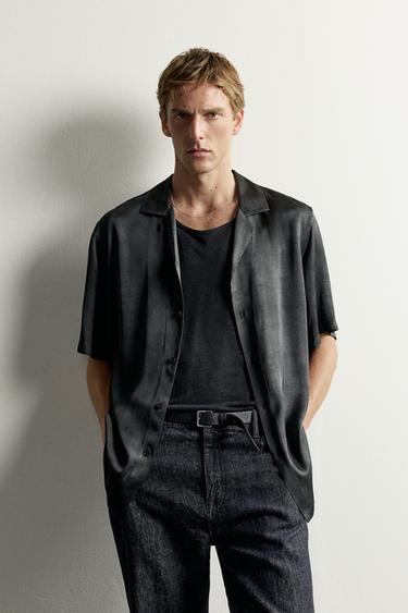 WASHED-EFFECT SATIN PRINT SHIRT - Dark grey by Zara