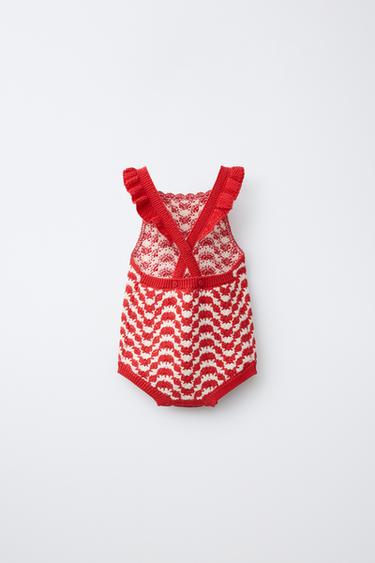 BODY EN MAILLE CROCHET - Écru / Rouge de Zara - Image 1