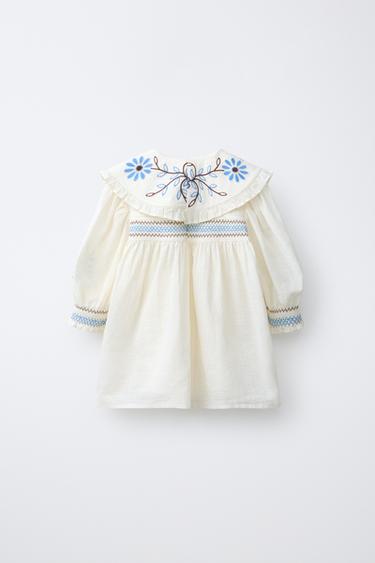 CHEMISE COL CLAUDINE FLEURS BRODÉES - Écru de Zara - Image 1