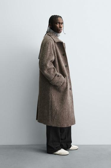 Zara FAUX FUR WOOL COAT - Sand / Marl