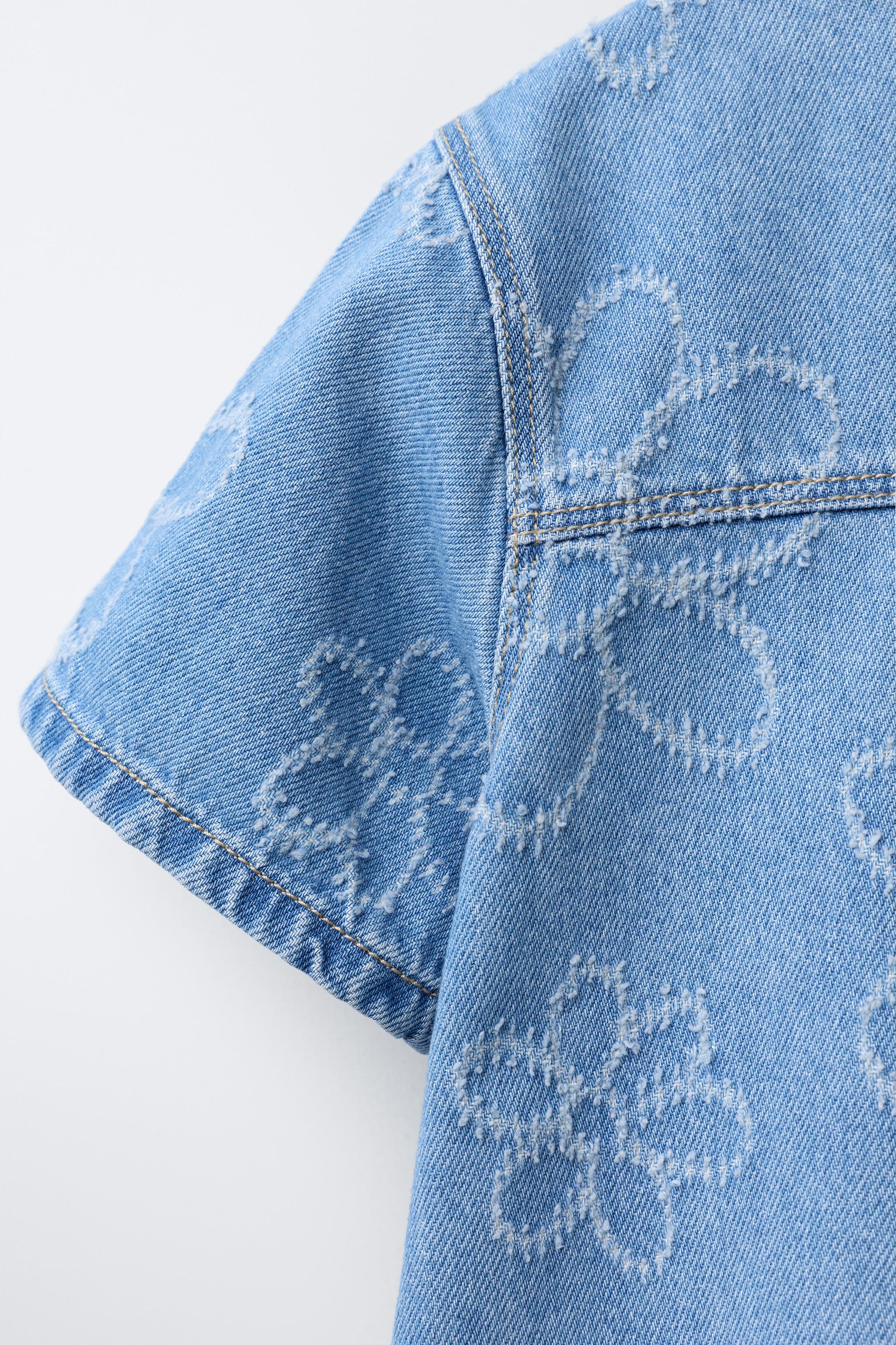 FLORAL DENIM DRESS - Blue