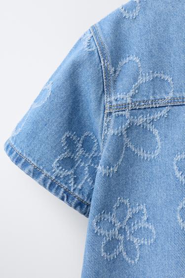ROBE EN DENIM FLEURS - Bleu de Zara - Image 3