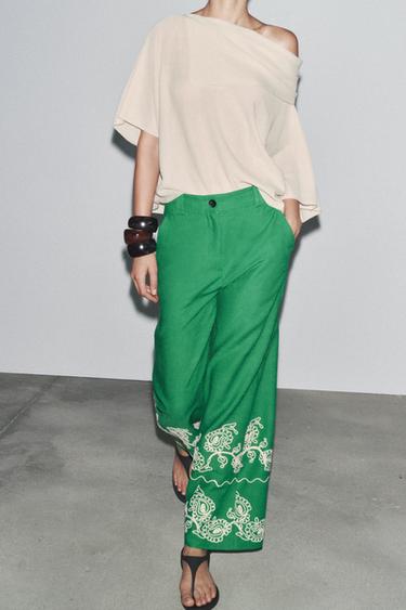 PANTALON CULOTTE BRODÉ ZW COLLECTION - Vert de Zara - Image 3