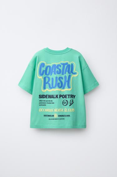 T-SHIRT WITH RAISED PRINT - Green / Blue by Zara