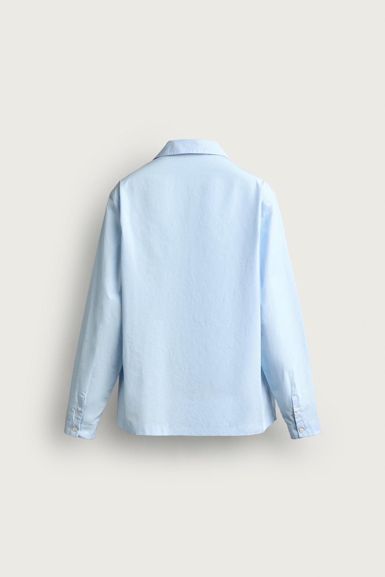 COTTON POPLIN PAJAMA SHIRT — Light sky blue