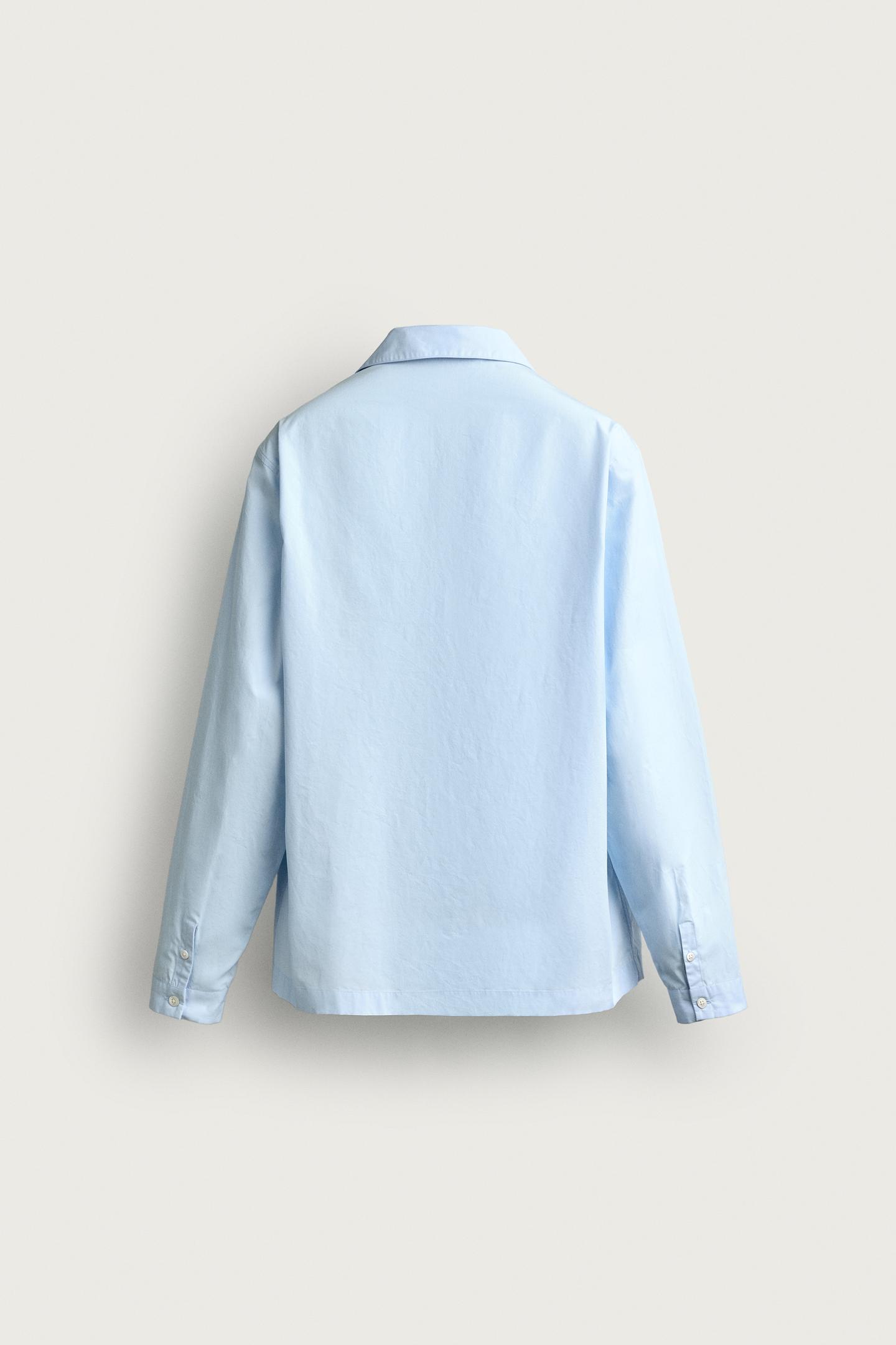 Пижамный топ для мужчин, хлопок, поплин — Zara, цвет: Светлый небесно-голубой — фото 6