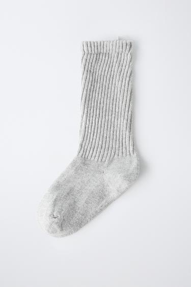 RIBBED MID-LENGTH SOCKS WITH LABEL - Grey by Zara