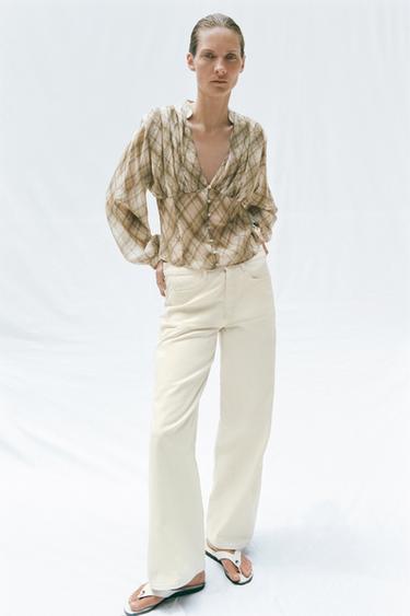CAMISA CUADROS BOTONES - Khaki de Zara - Imagen 0