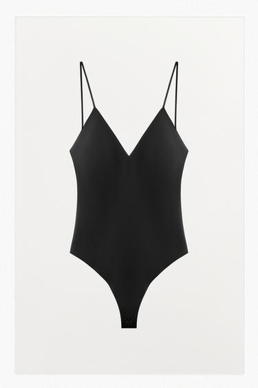 בגד גוף עם כתפיות ופוליאמיד - שחור של Zara