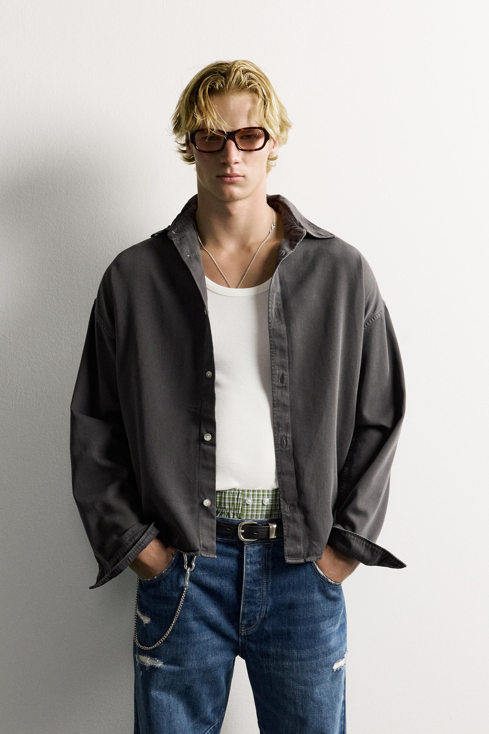 COTTON - LYOCELL BOXY FIT SHIRT — Gray