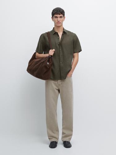 Zara Short sleeve linen shirt - Dark green - Image 0
