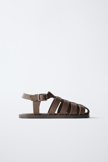 BUCKLED LEATHER CAGE SANDALS - Brown by Zara