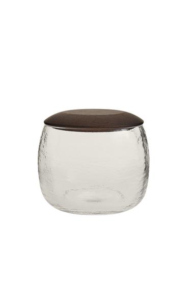 ACACIA AND GLASS WOOD BATHROOM ORGANISER JAR - Transparent by Zara