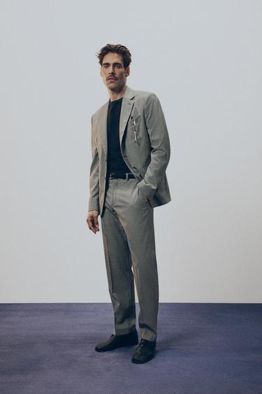 Zara 羊毛混紡格紋西裝褲 - 黑色 / 白色
