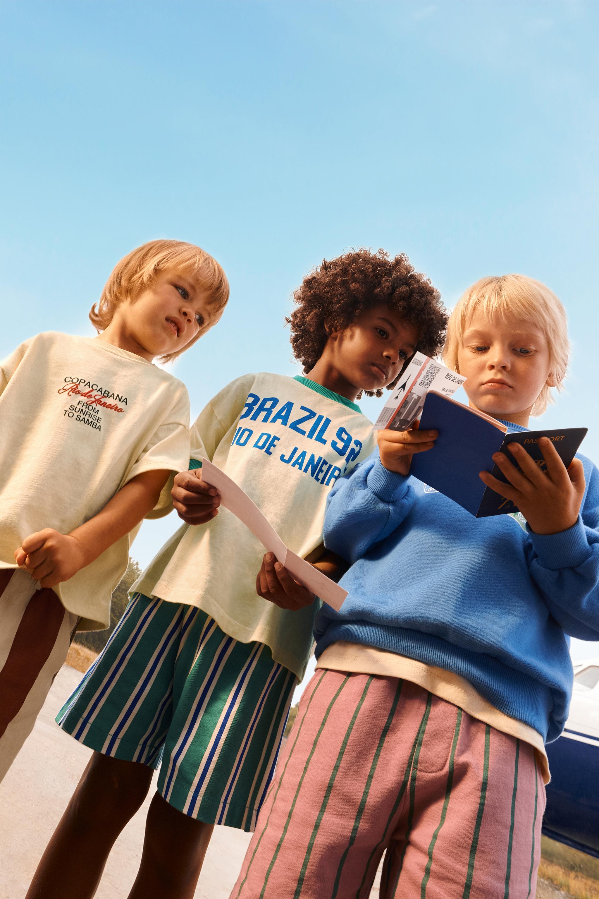 コントラストパイピングテキストTシャツ - ライトイエロー