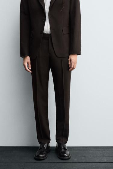 PANTALÓN TRAJE CON LANA - Marrón de Zara
