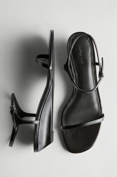 Zara Strappy leather mid-wedge sandals - Black - Image 0
