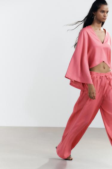 PANTALON PALAZZO EN LIN - Rose chewing-gum de Zara - Image 2