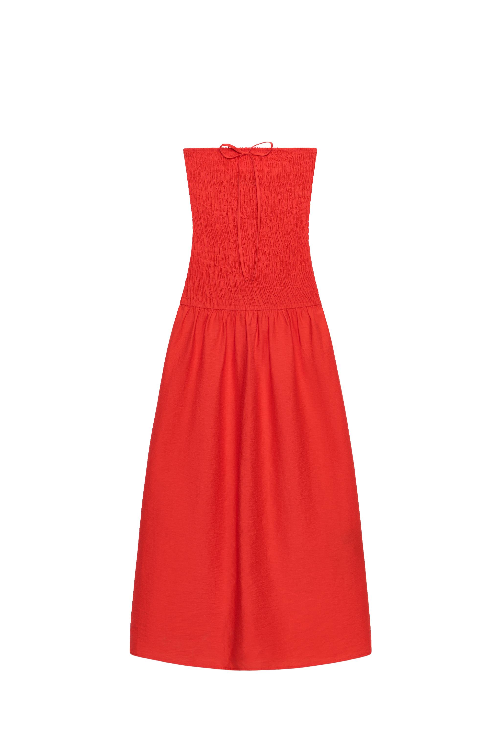 スモッキング加工ミディワンピース - レッド | ZARA Japan / 日本