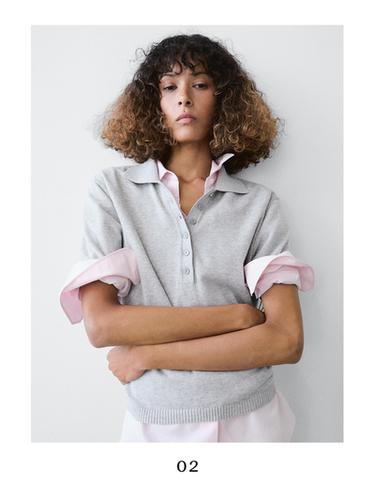 Pull polo en maille de coton - Gris clair de Zara