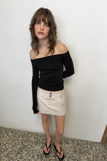 TOP EN MAILLE OFF SHOULDER - Noir de Zara