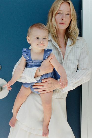 EMBROIDERED FLORAL BLOUSE AND BRIEFS SET - Bluish by Zara