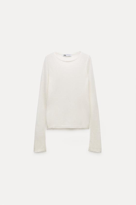 White Long Sleeve Crop Top Shirt Form-fitting Basic Plain