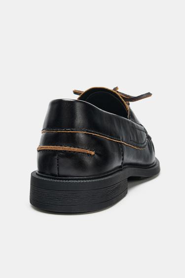 FLAT LEATHER DECK SHOES - Black by Zara