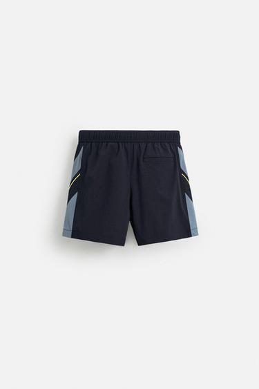 CONTRAST BANDS MID-LENGTH SWIMMING TRUNKS - Navy blue by Zara - Image 1