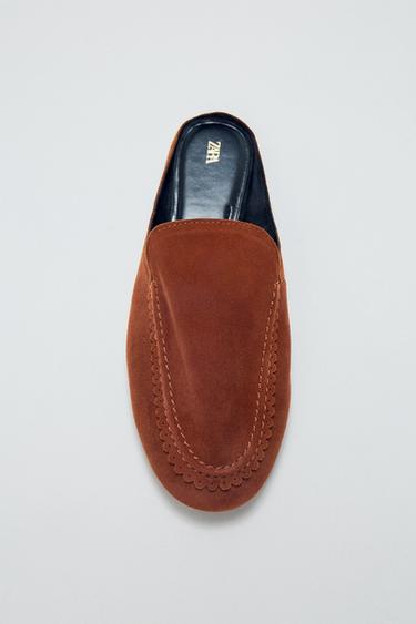 SLINGBACK SPLIT SUEDE BABOUCHES - Brick by Zara