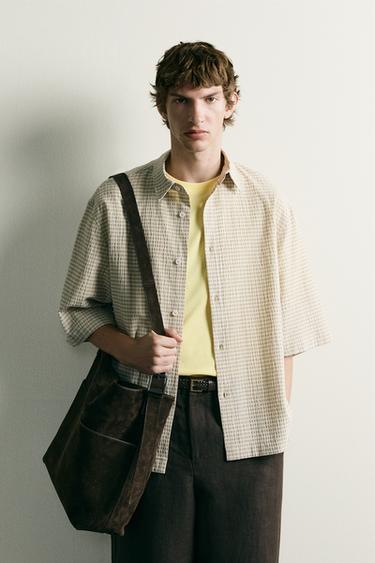 TEXTURED CHECK SHIRT - Beige by Zara