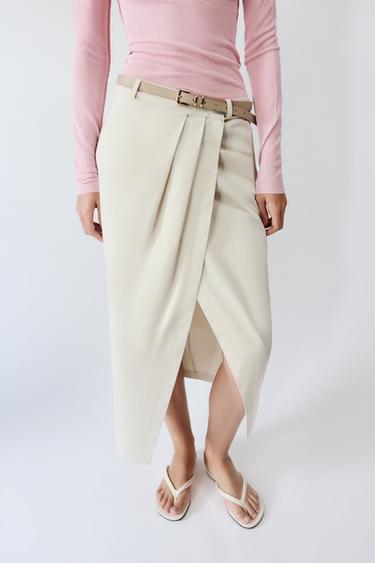 FALDA MIDI CINTURÓN - Hueso de Zara