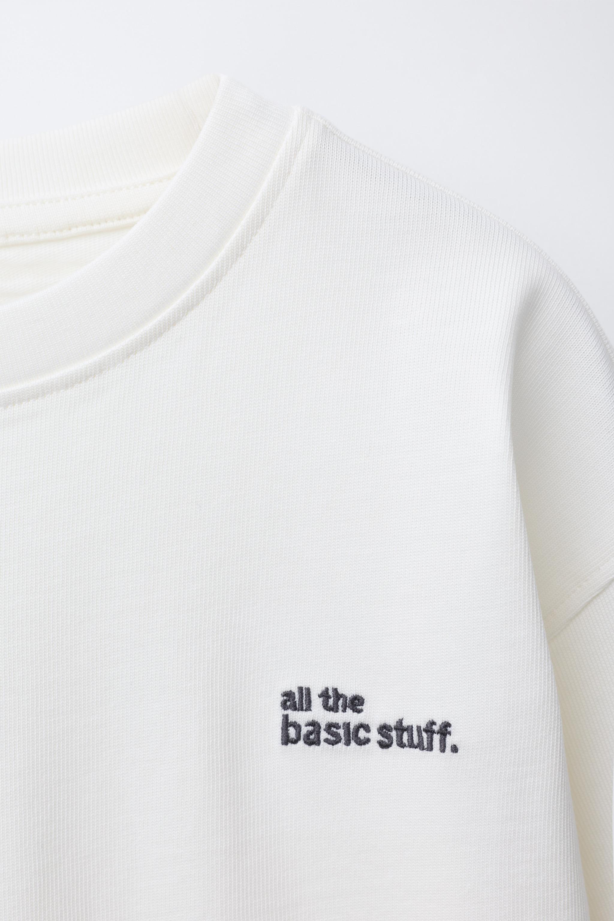 HEAVYWEIGHT EMBROIDERED TEXT T-SHIRT — Ecru