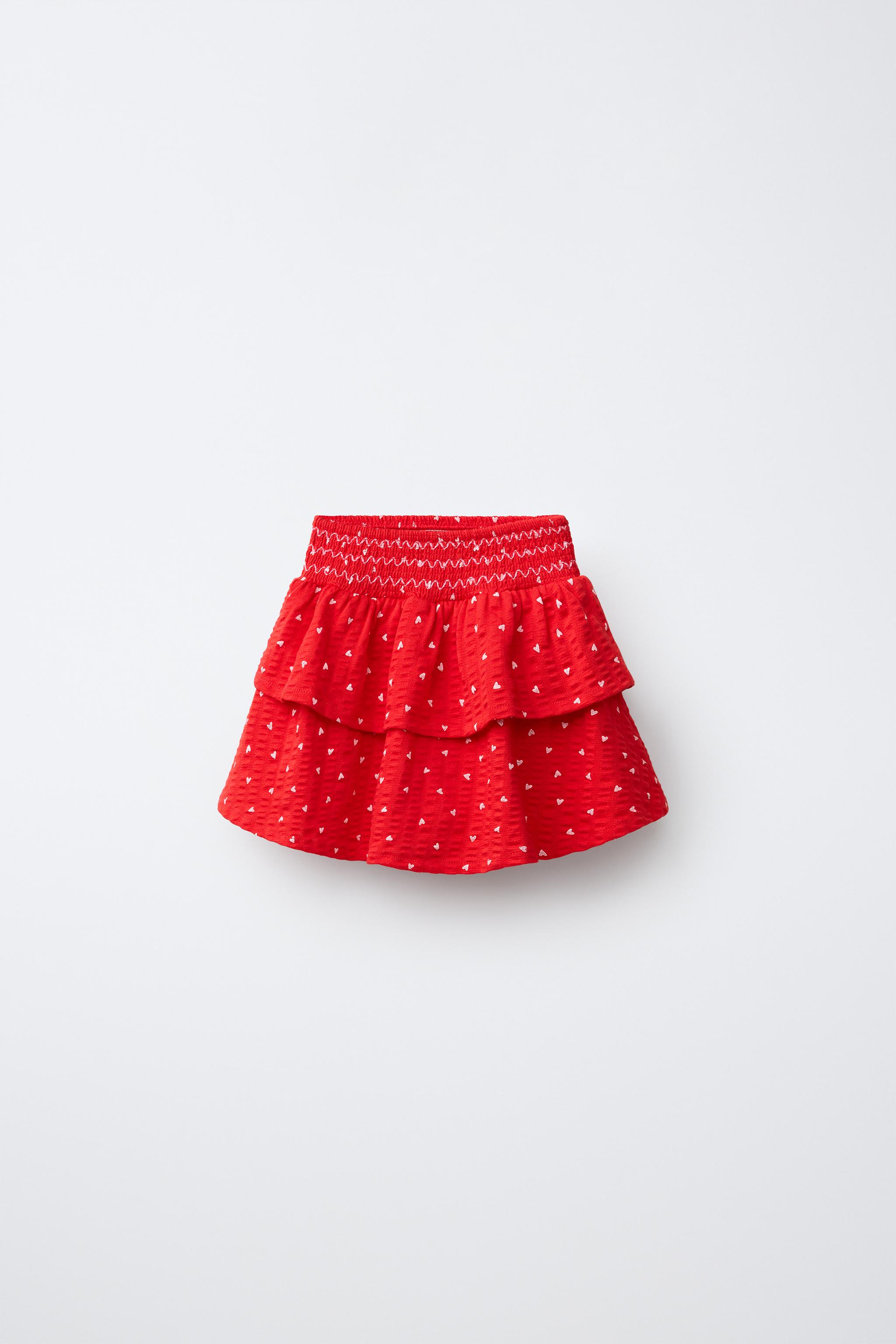 RUFFLED STRIPED SKIRT — Red