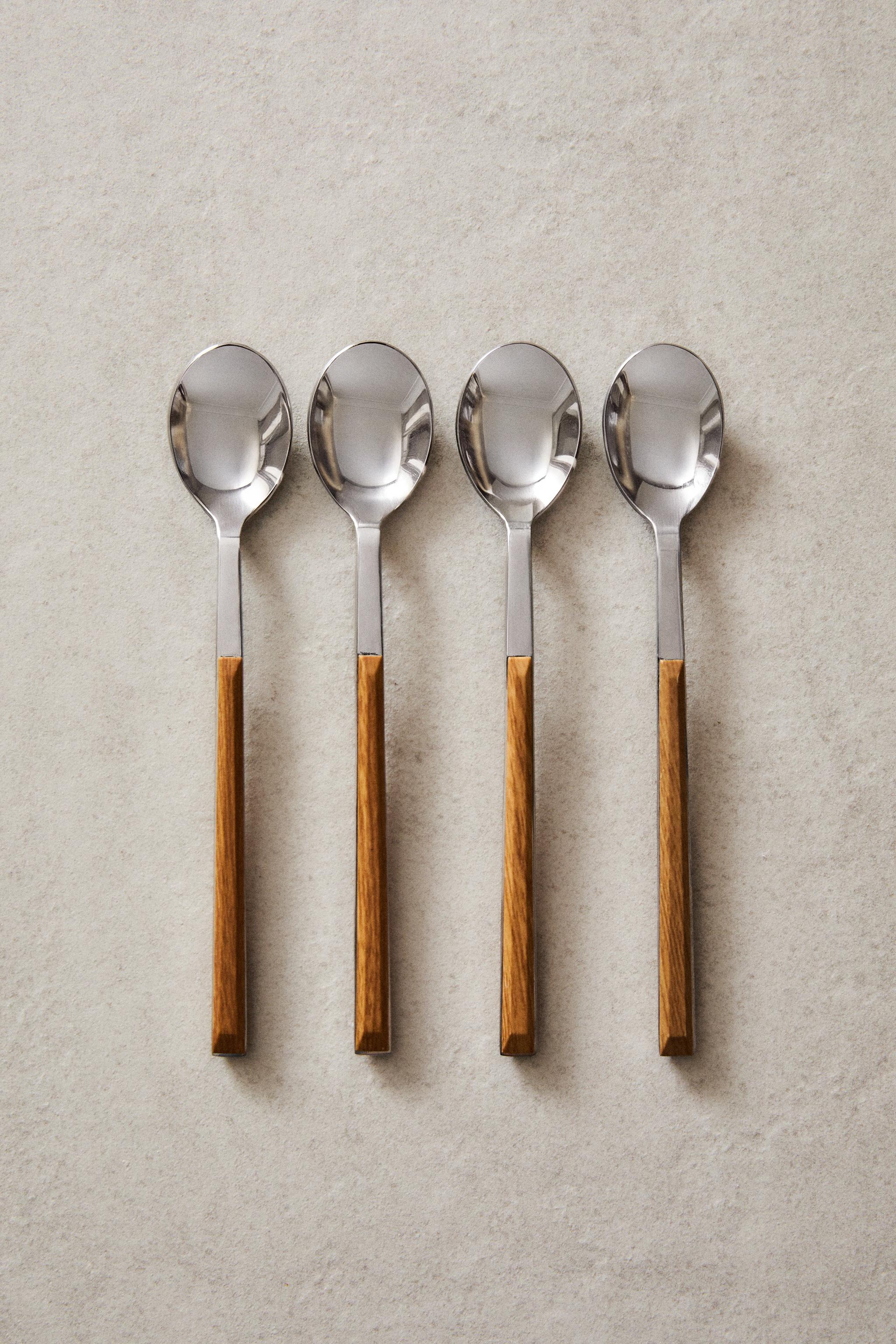 PACK OF DESSERT SPOONS WITH WOOD-EFFECT HANDLES (PACK OF 4)