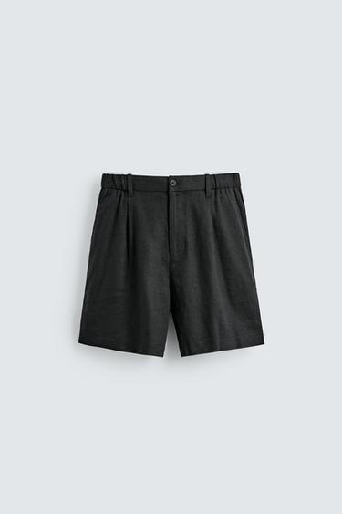 RELAXED FIT BERMUDA VAN LINNEN EN VISCOSE - Zwart van Zara