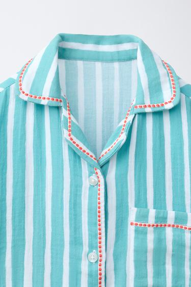 6-14 ANS/ PYJAMA CHEMISE À RAYURES ET FLEURS - Bleu / Blanc de Zara - Image 5