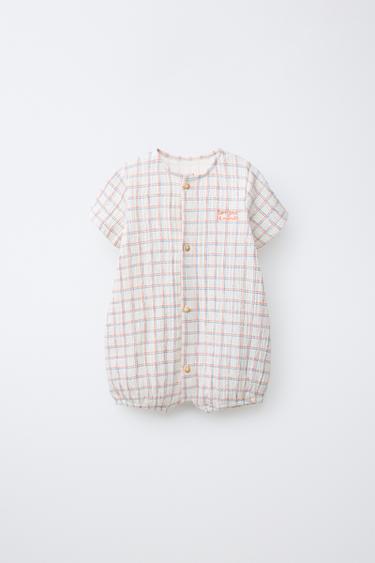 CHECK EMBROIDERED ROMPER - White by Zara
