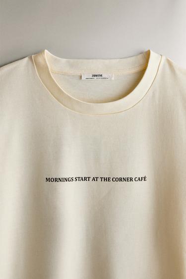 SHORT-SLEEVE T-SHIRT WITH SLOGAN - Cream by Zara - Image 1