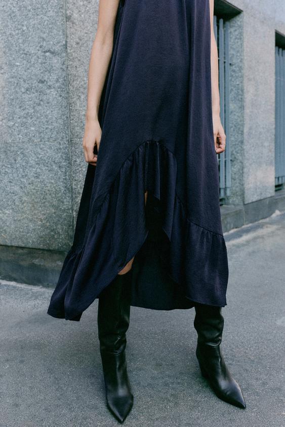 フリルヘム ミディワンピース ホルターネック - ネイビーブルー | ZARA 