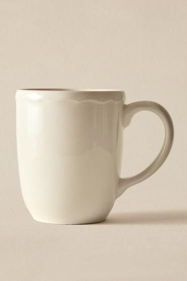 EARTHENWARE MUG WITH A RAISED-DESIGN EDGE - Ecru by Zara - Image 4
