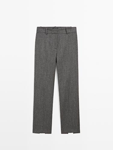 Pantalon de tailleur chiné en laine mélangée - Gris de Zara