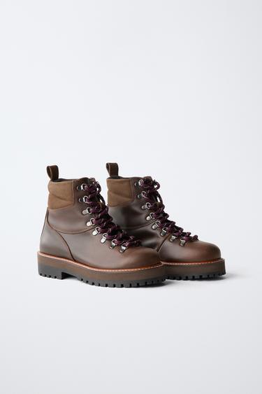 LEATHER LACE-UP ANKLE BOOTS — Brown 2