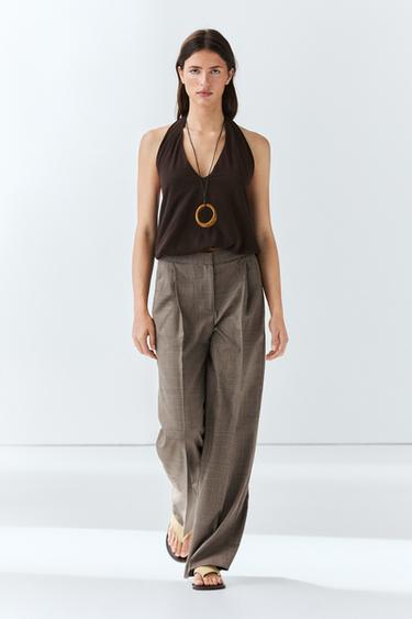 Zara Check wool suit trousers - Beige - Image 0
