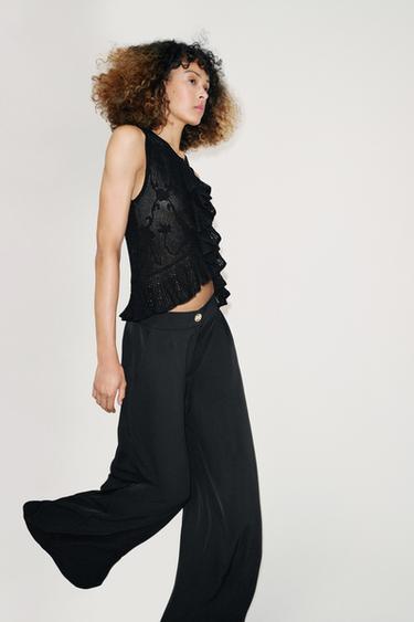 ROMANTIC POINTELLE KNIT TOP WITH RUFFLES - Black by Zara - Image 2