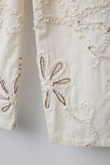STRAIGHT FIT TROUSERS WITH EMBROIDERED FLOWERS - Oyster-white by Zara - Image 3