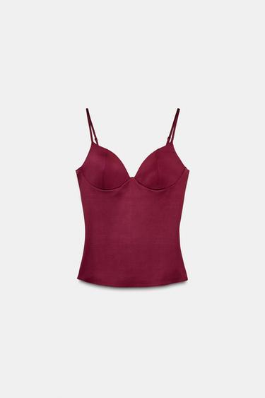POLYAMIDE BLEND TOP - Wine by Zara